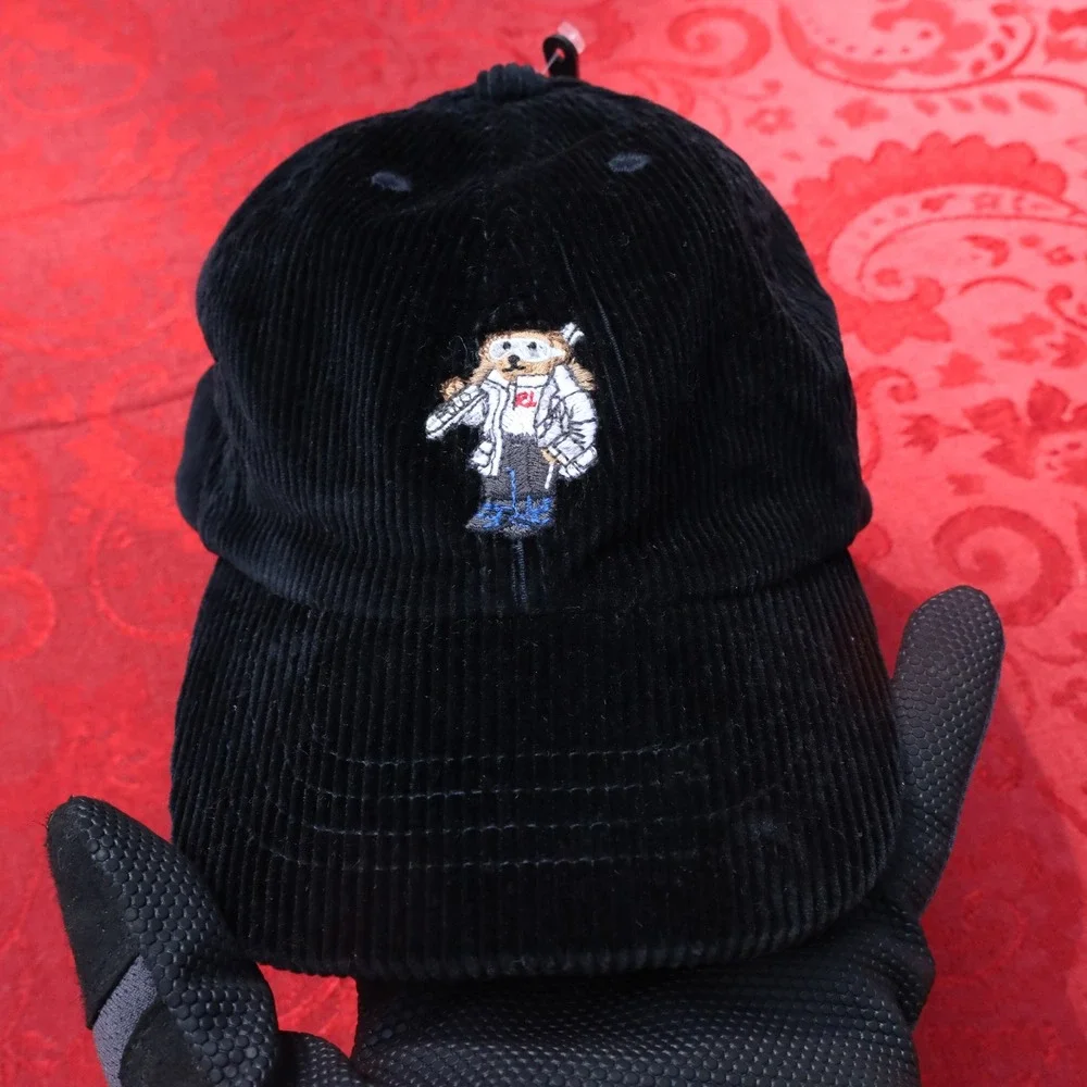 Polo Ralph Lauren Corduroy Ski Bear Hat Kids One Size Black New Embroidered Cap
